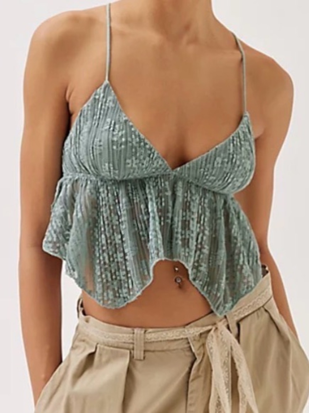 UO Urban Outfitters Tabatha Lace Babydoll Cami Light Green Medium